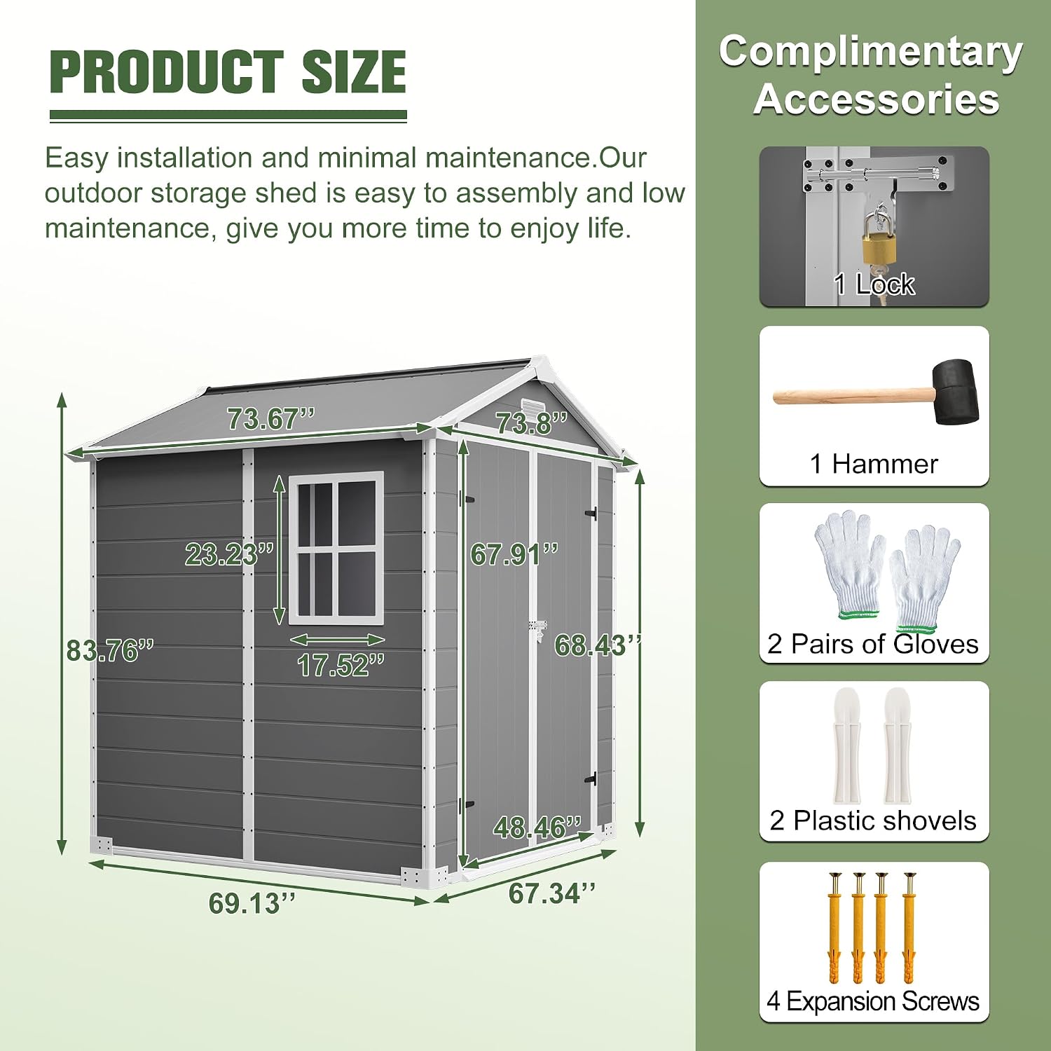 6x6 Resin Outdoor Storage Shed Kit Plastic Sheds Perfect to Store Patio Furniture, Garden Tools Bike Accessories, Beach Chairs and Lawn Mower, Grey & White