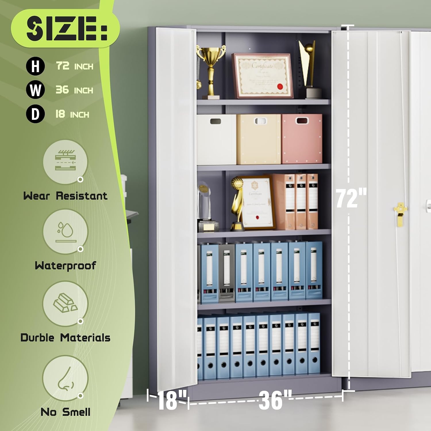 Incbruce 72' H x18 D Patio Metal Storage Cabinet, Outdoor Storage Cabinet with Doors and Adjustable Shelves, Tool Shed for Home, Patio, Office (Grey White)