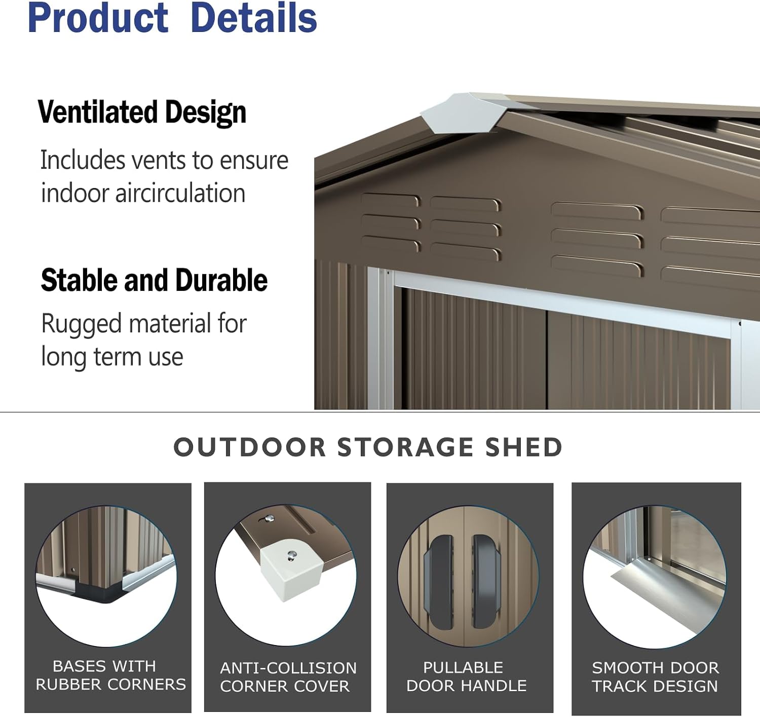 ALAULM 8'x6' Outdoor Storage Shed with Floor Outdoor Galvanized Metal Tool Shed with Vents & Sliding Door, Waterproof Garden Shed for Patio,Lawn,Backyard to Store Bikes,Tools-Brown