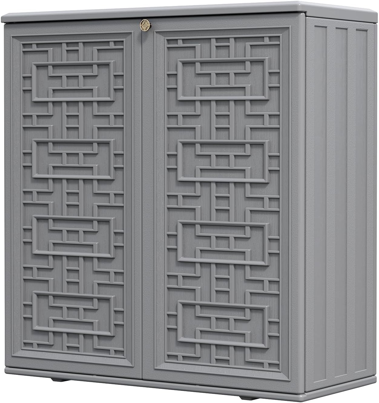 HOMSPARK Indoor/Outdoor Storage Cabinet with Doors and Shelf, 34'x15'x36' HDPE Plastic Storage Box Waterproof for Patio, Garden, Balcony, Multi-Purpose for Daily Tools, Grey