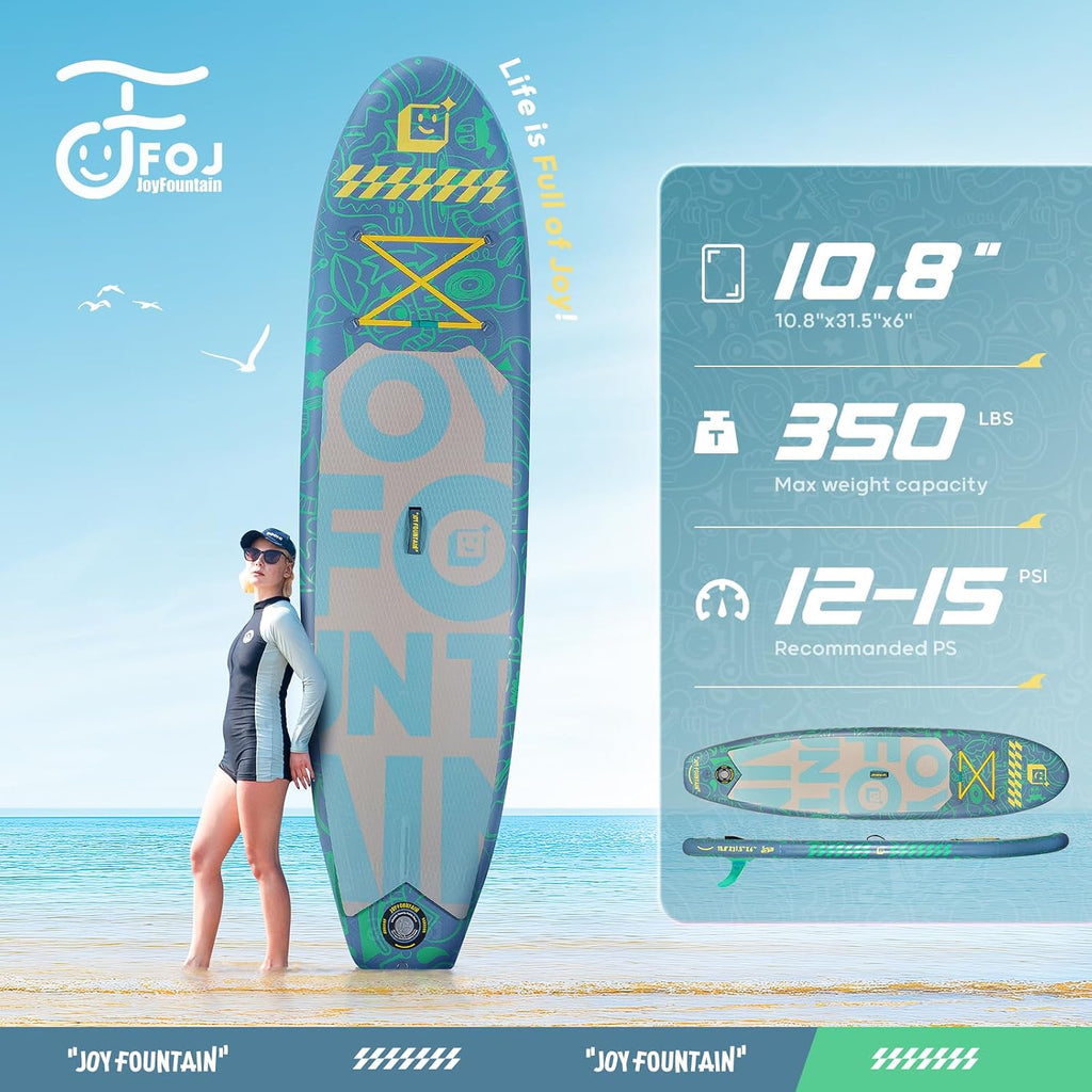 Inflatable Paddle Board,10.8'x31.5'x6' Stand Up Paddle Boards,Premium SUP Board Paddle with Removable Fin, Floating Paddle, Hand Pump, Waterproof Bag for Adults & Youth