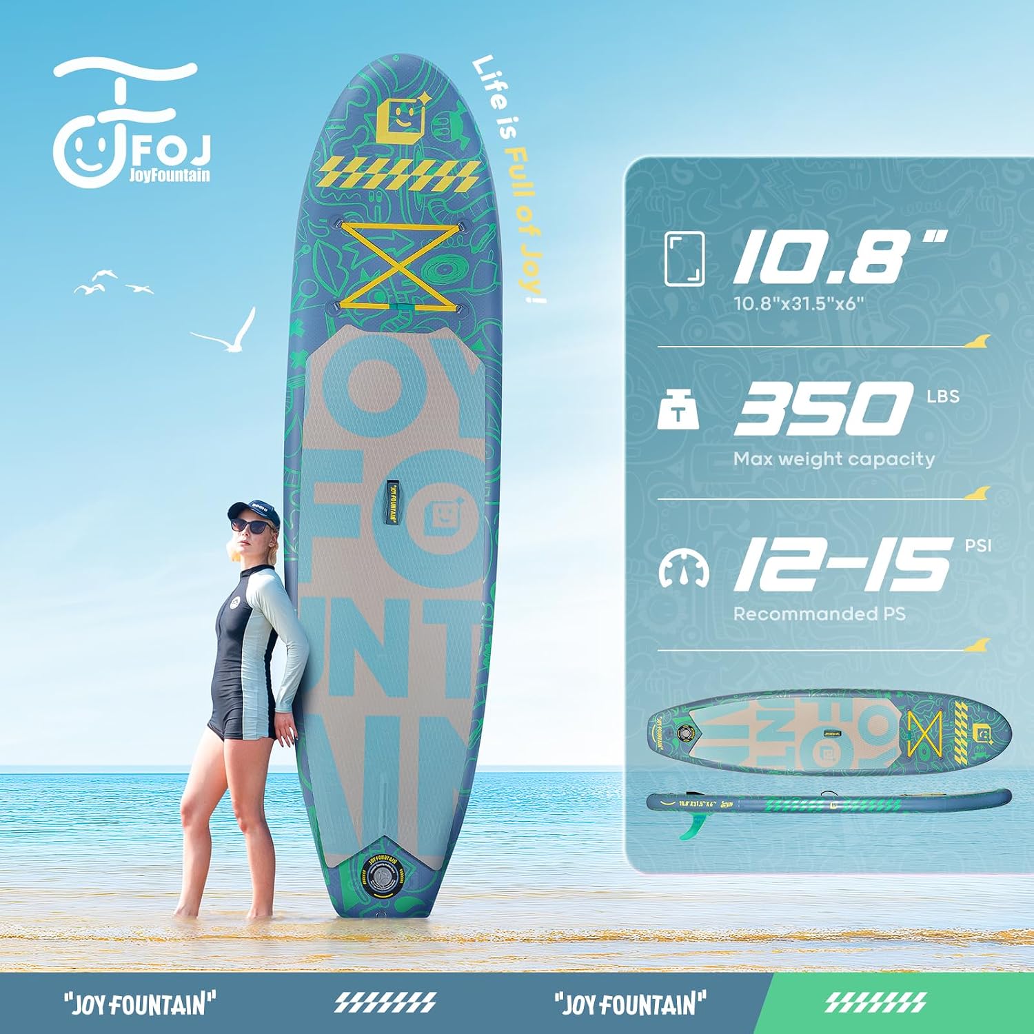 Inflatable Paddle Board,10.8'x31.5'x6' Stand Up Paddle Boards,Premium SUP Board Paddle with Removable Fin, Floating Paddle, Hand Pump, Waterproof Bag for Adults & Youth