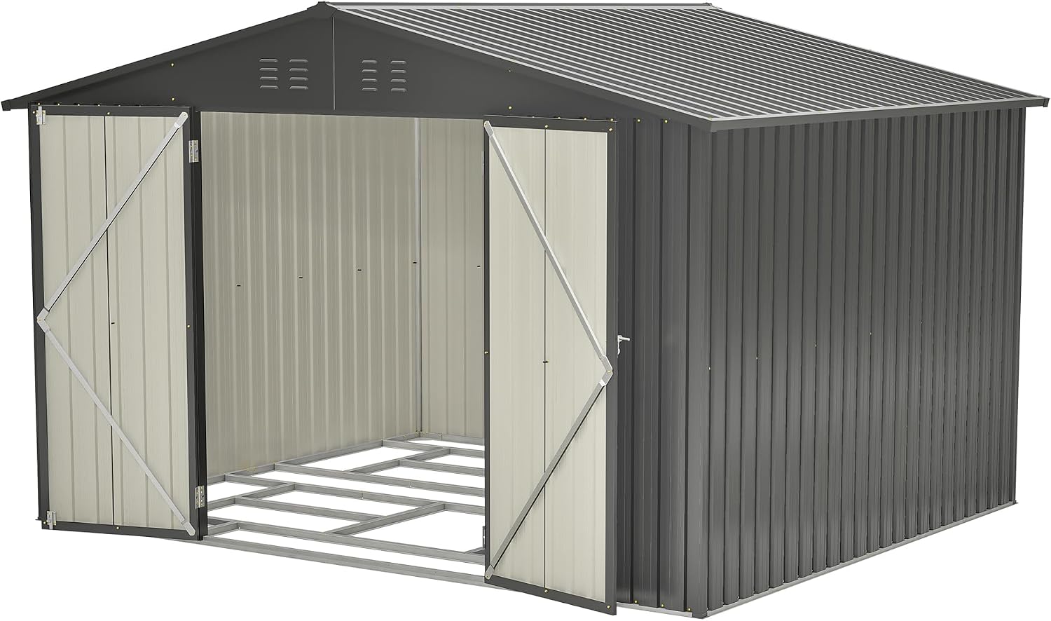 8x10 FT Outdoor Storage Shed, Metal Garden Shed with Frame Floor, Outside Tool Shed with Lockable Hinged Doors, Waterproof Storage Building with Sloped Roof for Backyard, Patio, Lawn, Black