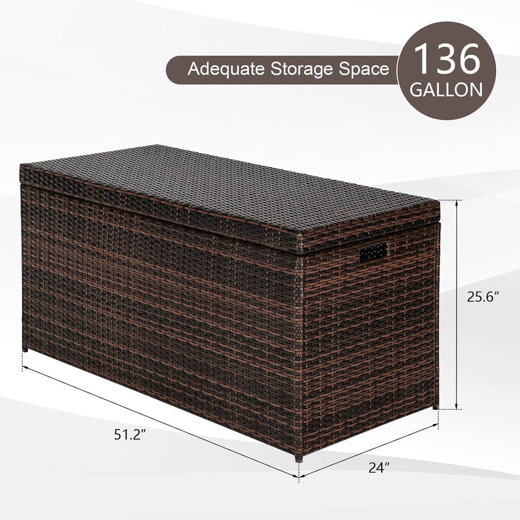 VINGLI Outdoor Wicker Storage Box, 132 Gallon Patio Rattan Deck Box, Wicker Storage Bench for Indoor & Outdoor Use