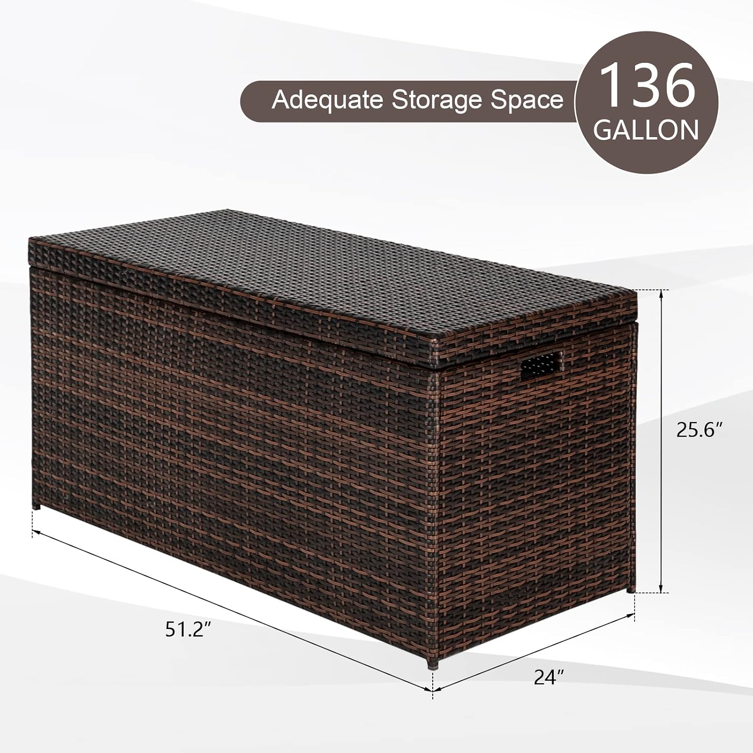 VINGLI Outdoor Wicker Storage Box, 132 Gallon Patio Rattan Deck Box, Wicker Storage Bench for Indoor & Outdoor Use