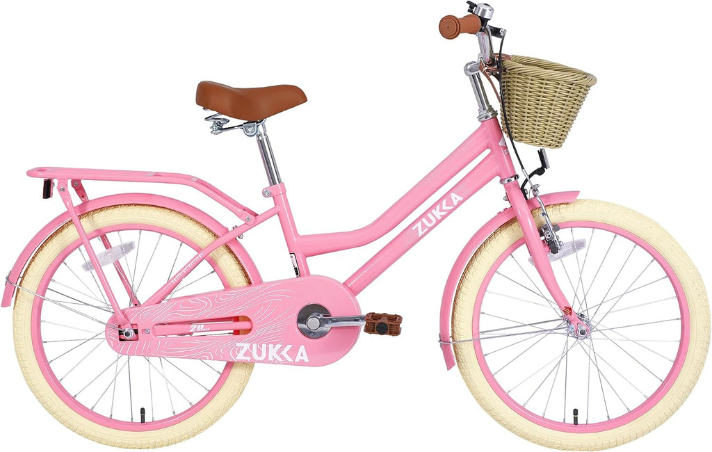 20'/24' Inch Girls Cruiser Bike 1-Speed Hybrid City Bicycle for Youth 7-10+ Years Old with Wicker Basket & Rear Rack，Kids Cycle Bikes，Hand&Pedal Brake，Steel Frame，Multiple Colors