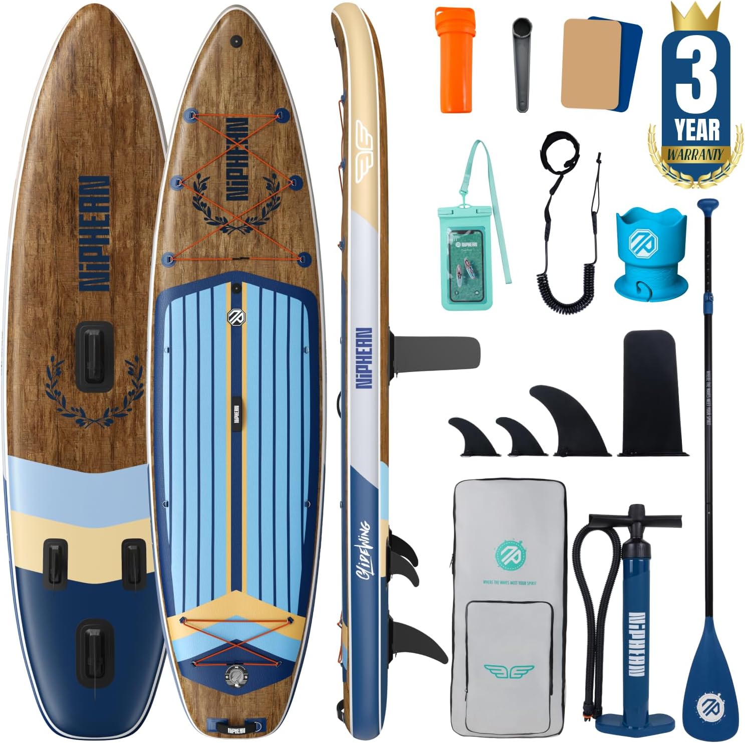 Niphean (Extra Large) Inflatable Paddle Board, SUP for 2+1 People/Family 500lbs Capacity Stand Up Paddle Board with SUP Accessories, StabilTrac Fin Non-Slip Paddleboard for Adults