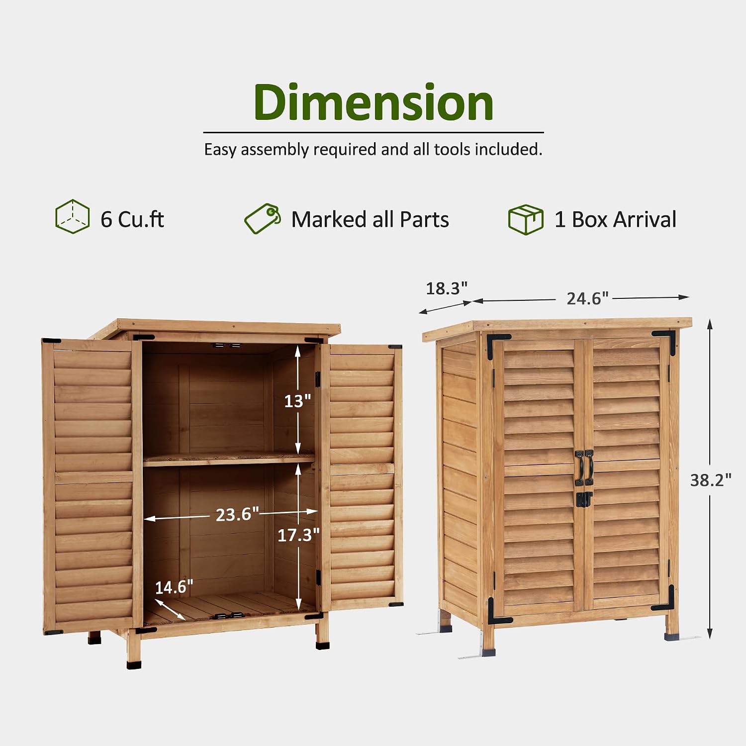 MCombo Outdoor Storage Cabinet, Small Storage Shed with Removable Shelf, Wood Garden Shed with 2 Doors for Yard Patio Lawn (24.6 x 18.3 x 38.2 inch) 0985 (Yellow)