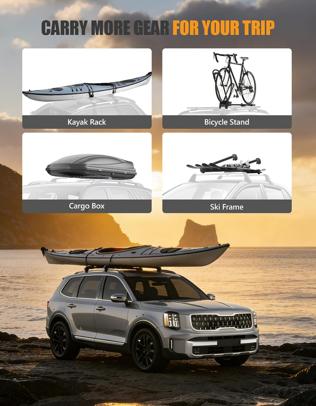 KINGGERI 330lb Lockable Roof Rack Cross Bars Compatible with Kia Telluride 2019-2026 EX S SX SX-Prestige, Heavy Duty Rooftop Aluminum Roof Rails Crossbars Cargo (Not for LX, X-Line or X-Pro)