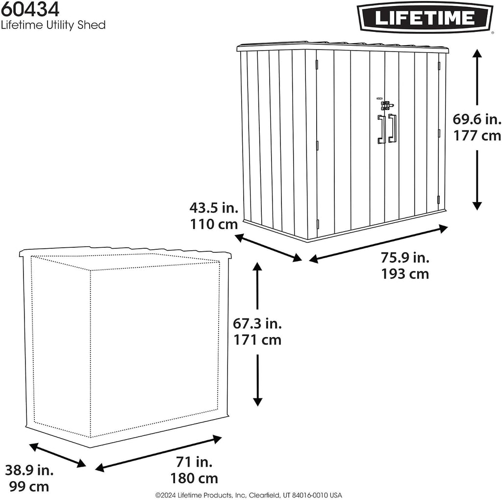 Lifetime Outdoor Utility Storage Shed with Double Wall Steel-Reinforced Construction, 6.3 x 3.6 FT