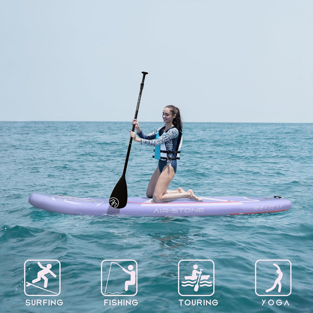 AIR-STONE 10'6' 450 lb Capacity，Inflatable Stand Up Paddle Board with sup Accessories Including Backpack, Repairing Kits, Non-Slip Deck, Leash, 3 Fins, Paddle and Hand Pump
