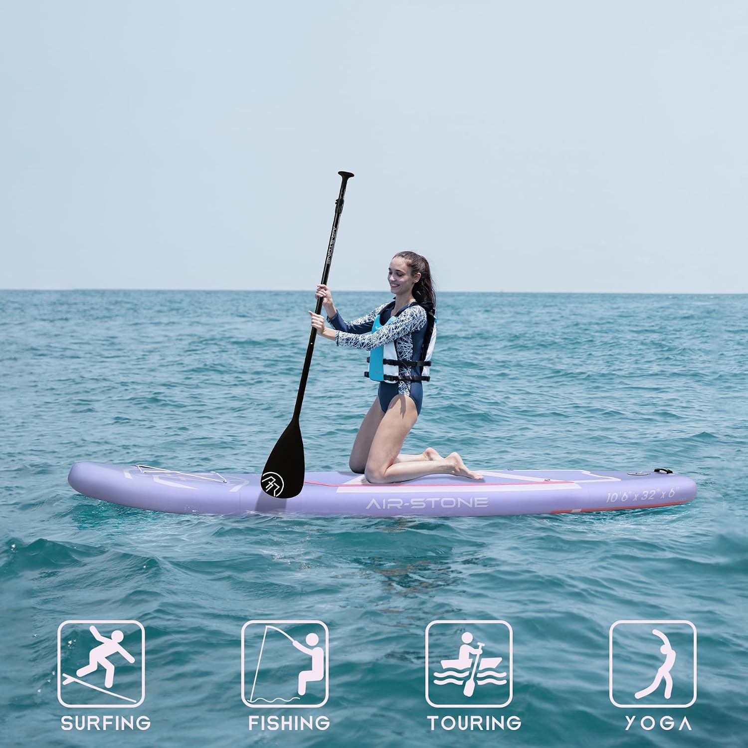 AIR-STONE 10'6' 450 lb Capacity，Inflatable Stand Up Paddle Board with sup Accessories Including Backpack, Repairing Kits, Non-Slip Deck, Leash, 3 Fins, Paddle and Hand Pump