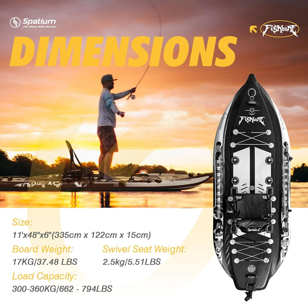 Spatium Triple Chamber Fishing Board SUP Inflatable Stand Up Paddle Board 11'*48'*6',Fishing Kayak with Premium Accessories 2 Fishing Rod Holders