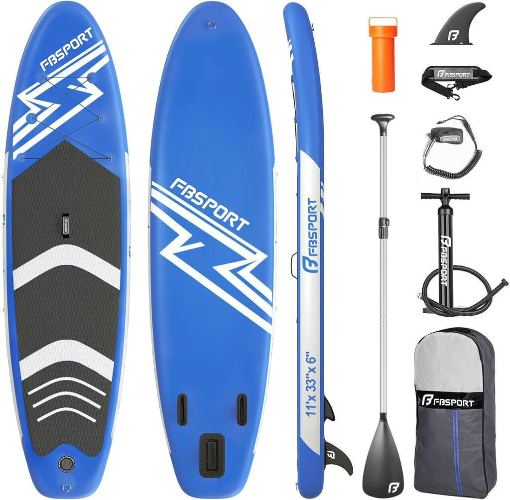 FBSPORT 11' Premium Stand Up Paddle Board, Yoga Board with SUP Accessories & Carry Bag | Wide Stance, Surf Control, Non-Slip Deck, Leash, Paddle and Pump for Youth & Adult