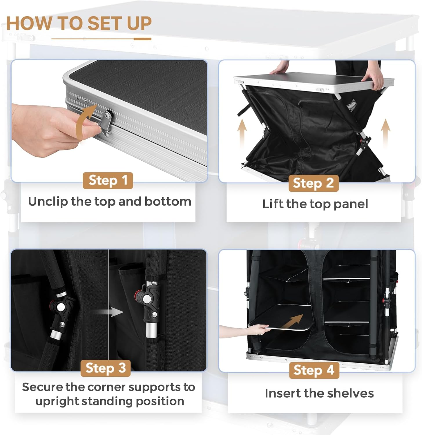 EAGLE PEAK Double Folding Camping Table with Storage Organizer and Side Pockets, Portable Outdoor Portable Camping Table for BBQ, Picnic and Tailgating, Carry Bag Included, Black