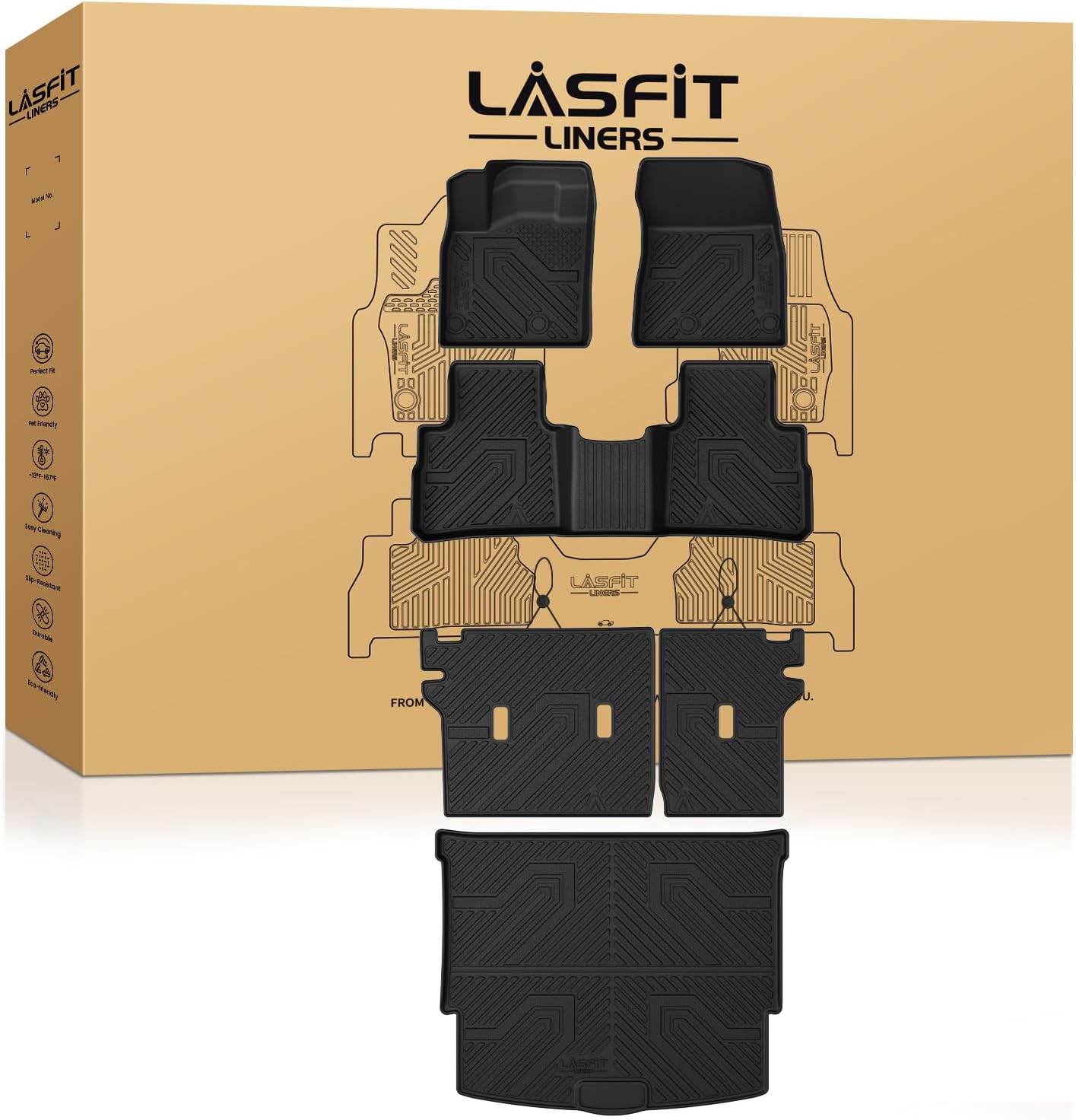LASFIT Floor Mats & Backrest Mats & Cargo Mat for Nissan Rogue 2026 2025 2024 2023 2022 2021 (Not Fit Rogue Sport), All Weather TPE Custom Fit Floor Liners Car Mats Accessories, Black