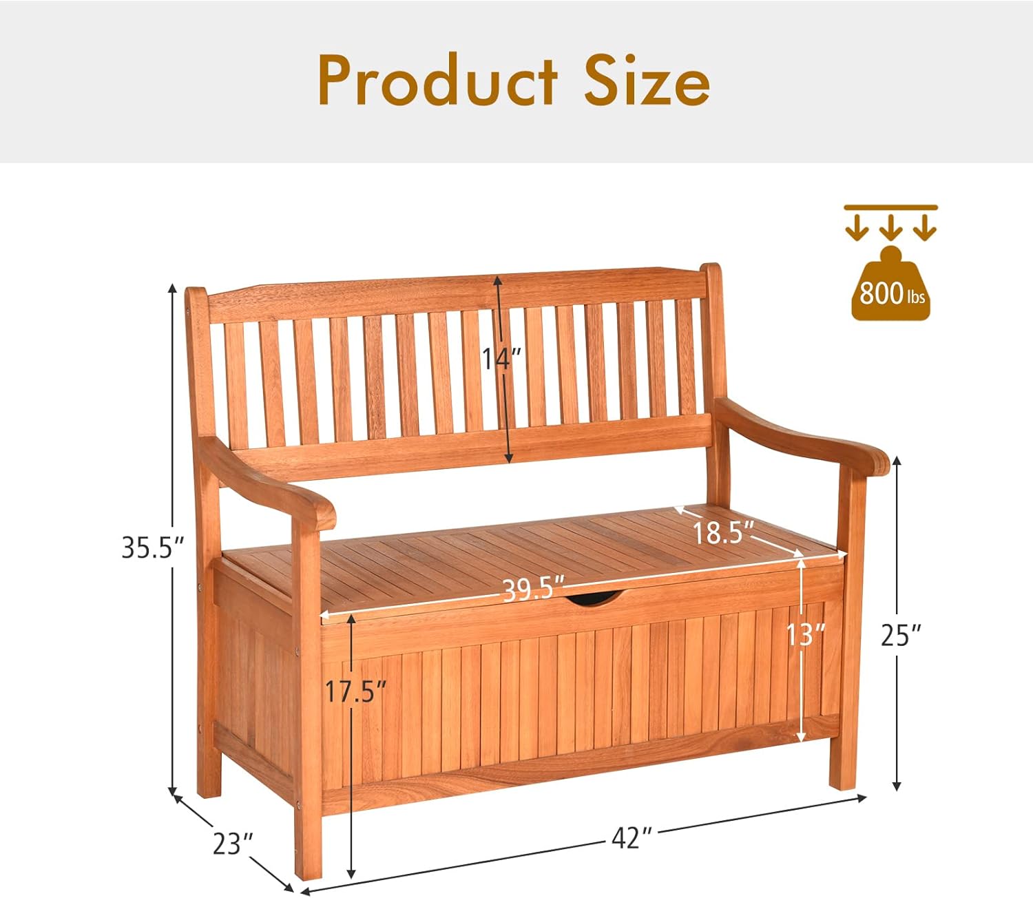 Giantex Wooden Outdoor Bench, Outside Deck Box with Seating, 800 lbs Capacity, Dustproof Liner, Wood Storage Loveseat for Pool Front Porch Garden Lawn Decor, Eucalyptus Patio Bench
