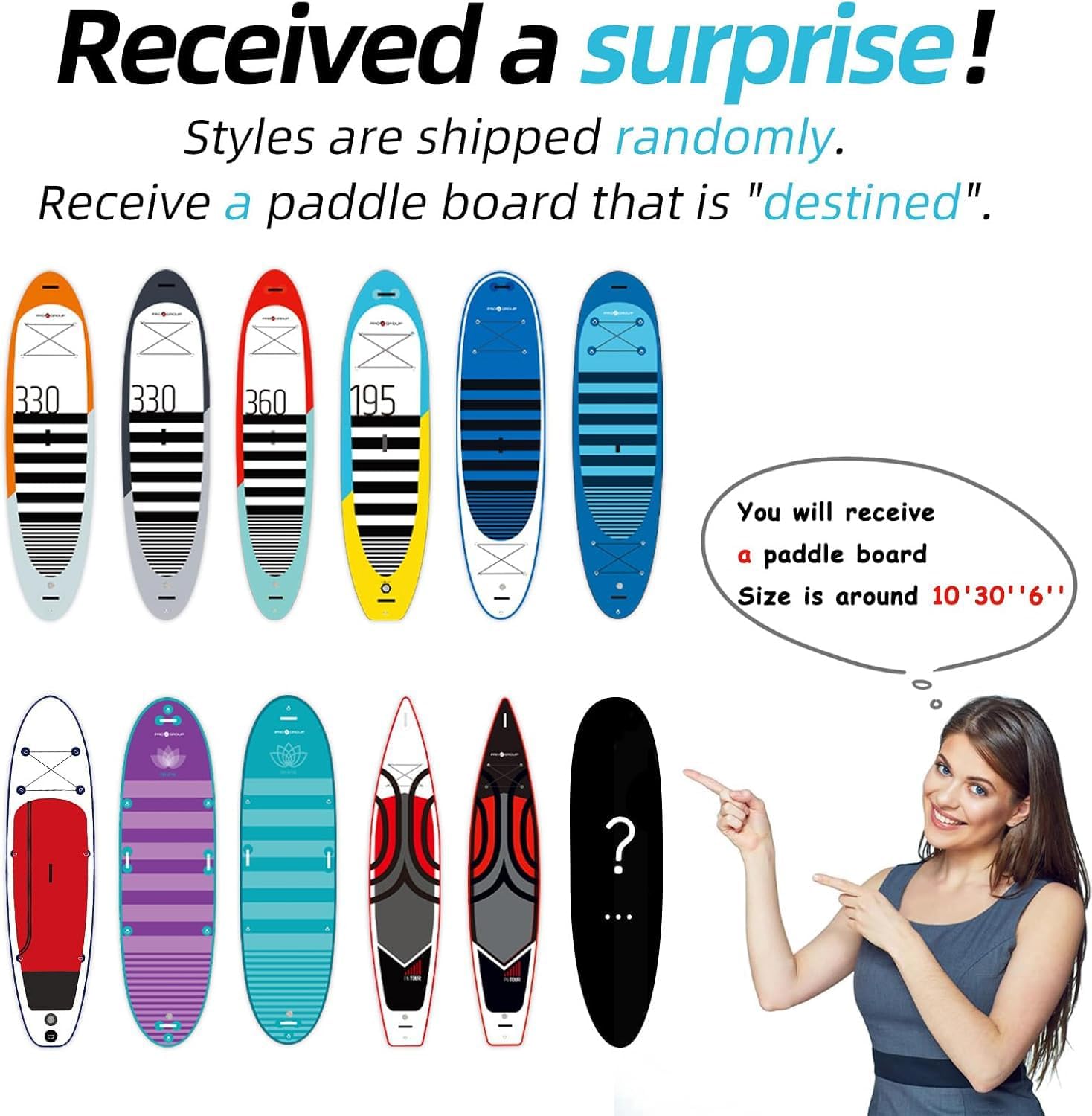 Bifanuo Inflatable Stand Up Paddle Board with SUP Accessories & Backpack. Paddle Boards for Adults. Non-Slip Deck, Wide Stance, Bottom Fin, Double Action Pump.