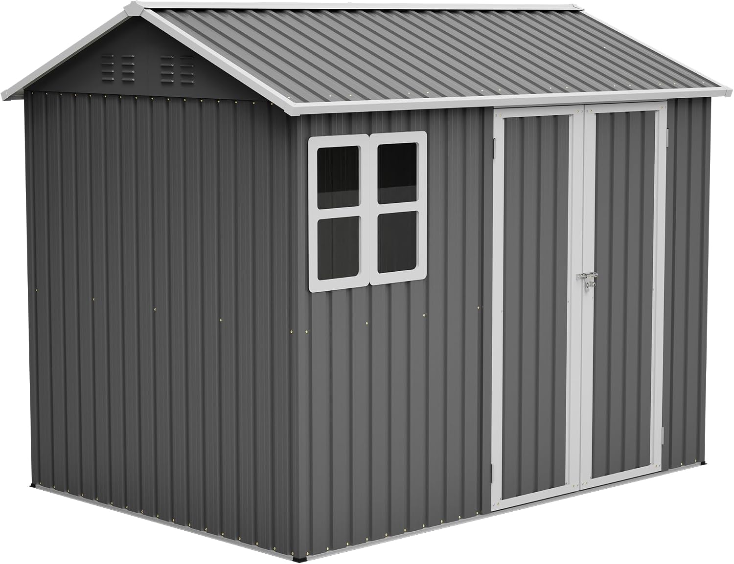 8X 6ft Outdoor Storage Shed with Clear Window, Heavy-Duty Tool Shed with Breathable Vent and Lockable Doors, Weather Resistant Steel Garden Shed