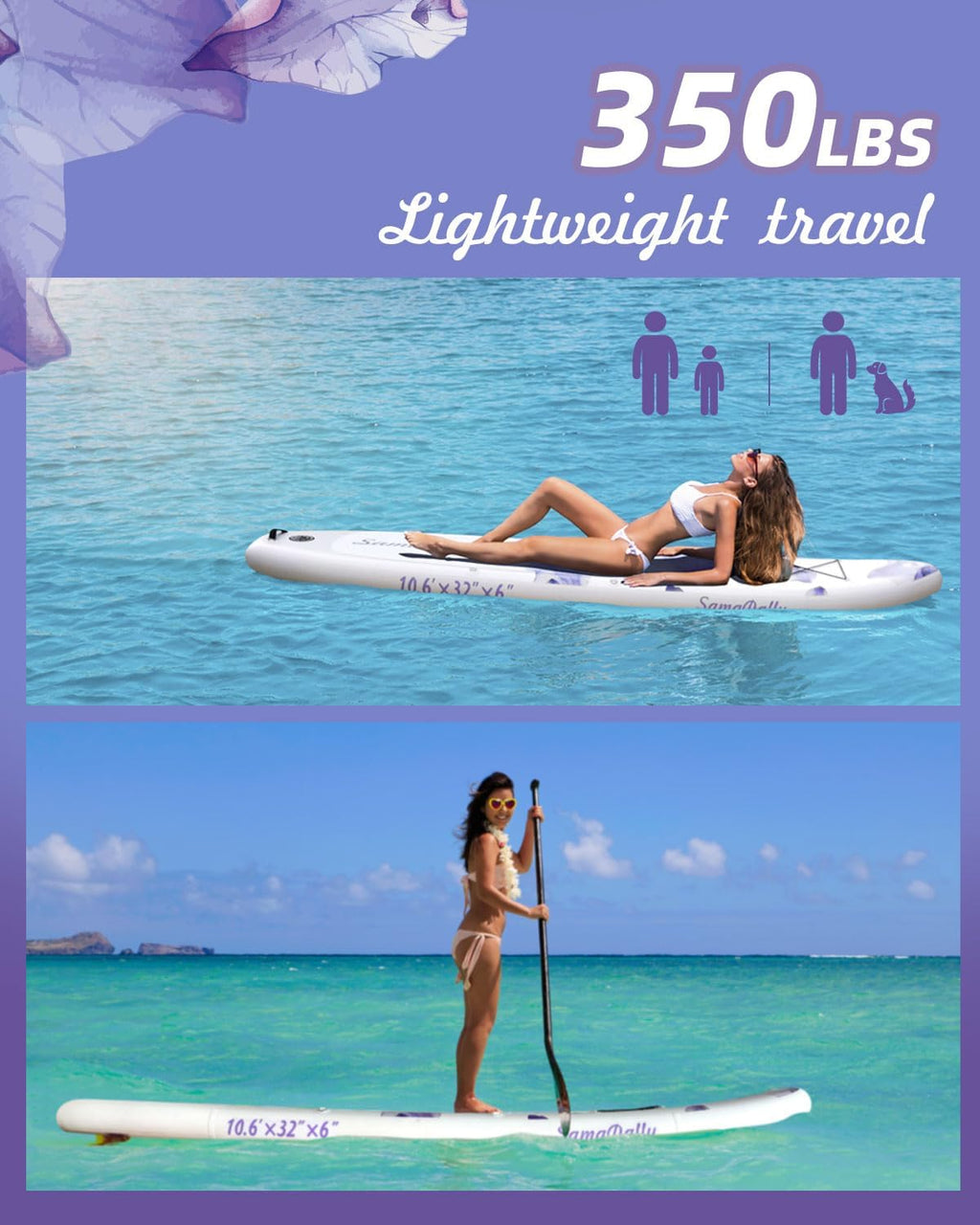 10.6' Inflatable Stand Up Paddle Boards, 32' Paddle Board of All Skill Levels with Complete Inflatble SUP Accessories, Hand Pump, Waterproof Bag, Removable Fin, Leash