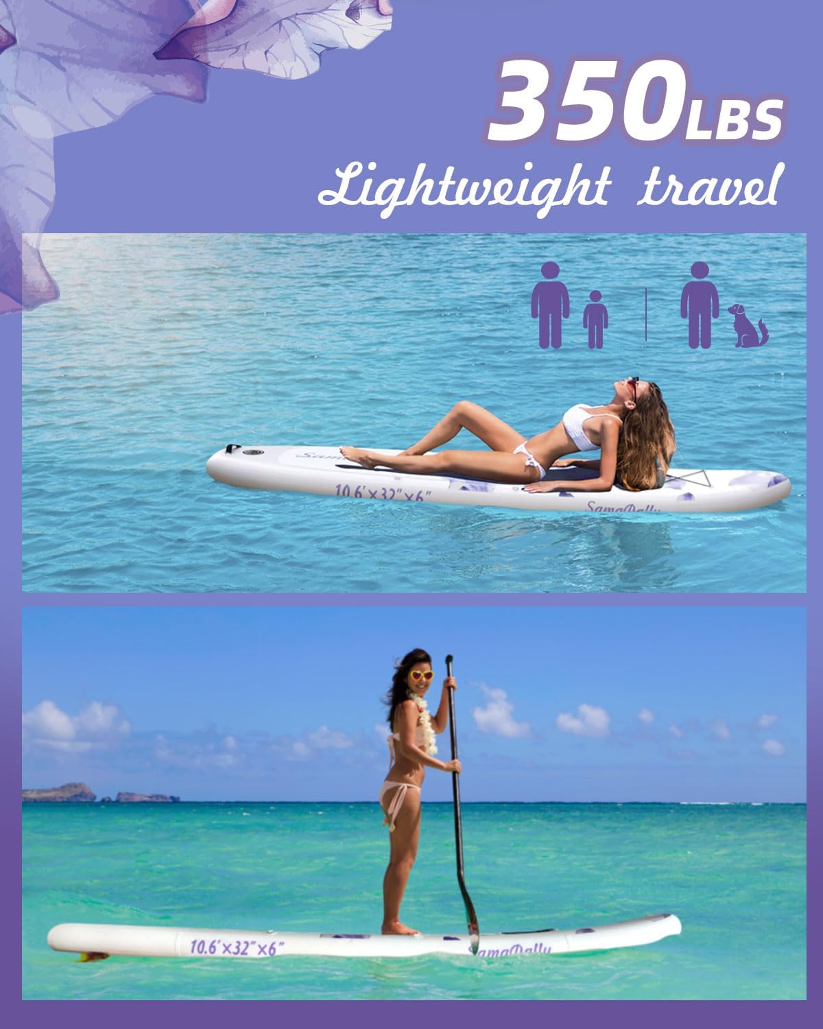 10.6' Inflatable Stand Up Paddle Boards, 32' Paddle Board of All Skill Levels with Complete Inflatble SUP Accessories, Hand Pump, Waterproof Bag, Removable Fin, Leash