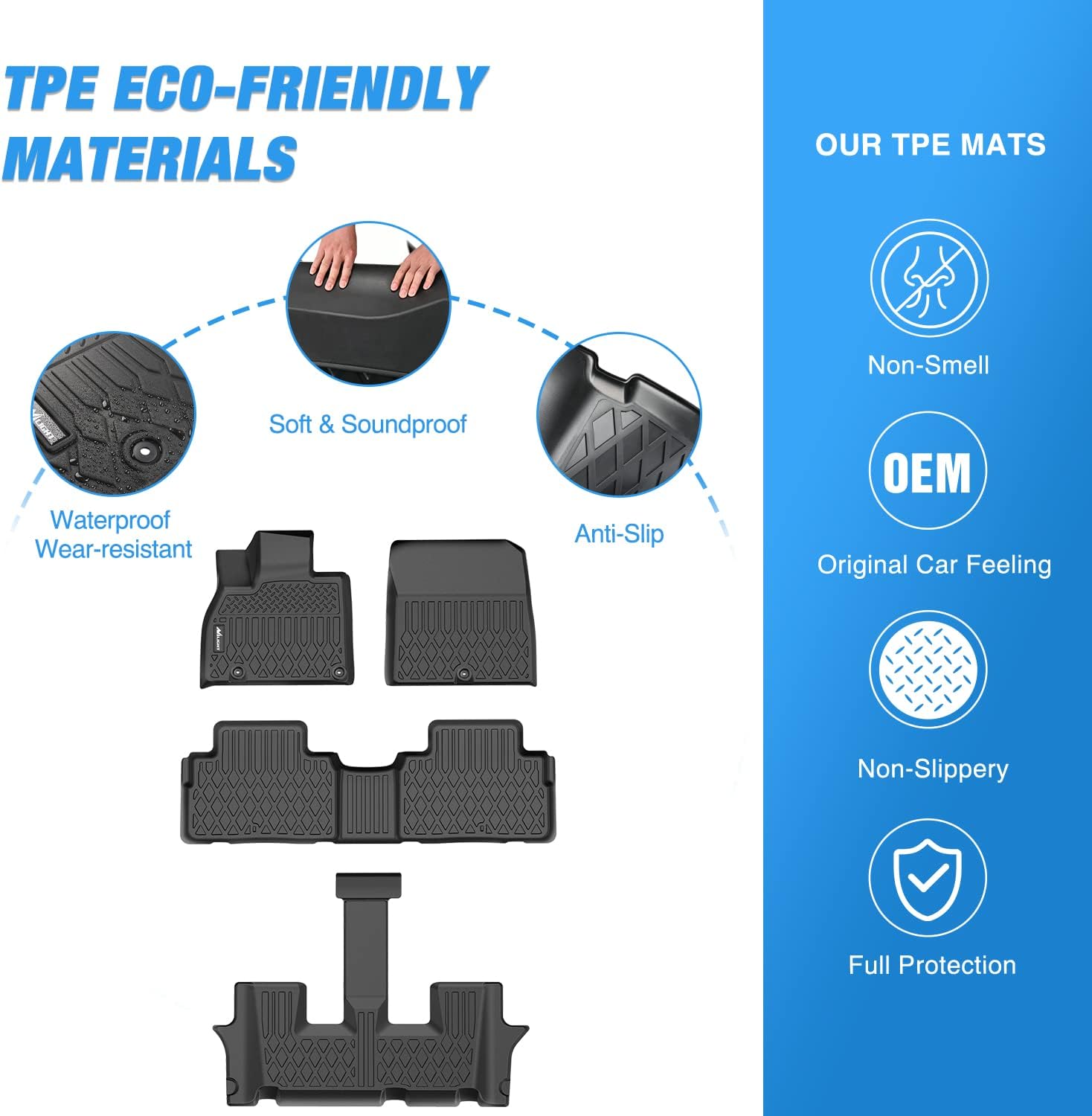 Nilight TPE Floor Mats for 2020 2021 2022 2023 2024 2025 Kia Telluride with 2nd Bucket Seats Without Center Console,All Weather Custom Fit Heavy Duty Floor Liners