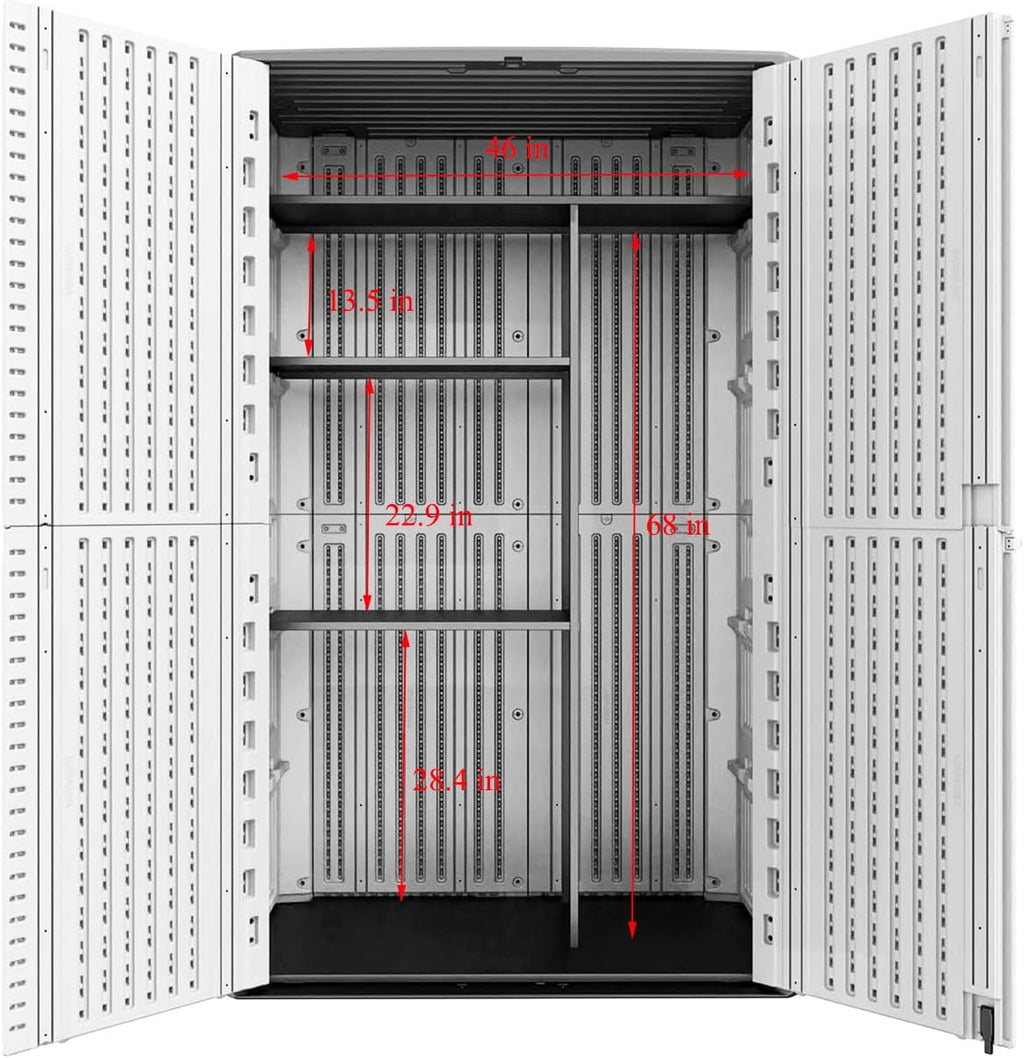 Mrosaa 66 Cu.ft Vertical Storage Shed, Waterproof Polyethylene Resin Outdoor Storage with Floor for Garage, Pool, Bike, Garden