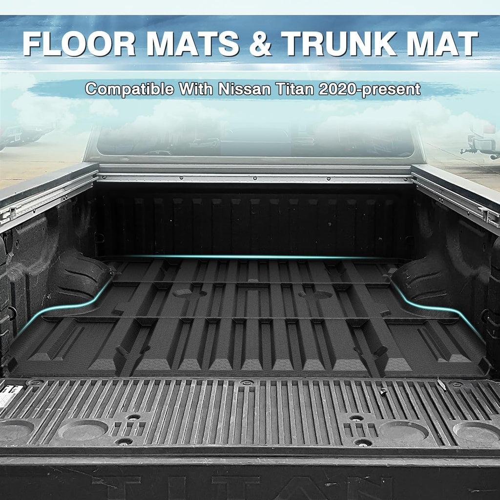 Mixsuper Floor Mats Bed Mat for 2017-2024 Nissan Titan,2016-2024 Titan XD Crew Cab, 5.6FT Truck Bed Liner All Weather Truck Bed Liner and 2 Row Floor Liners Set Black