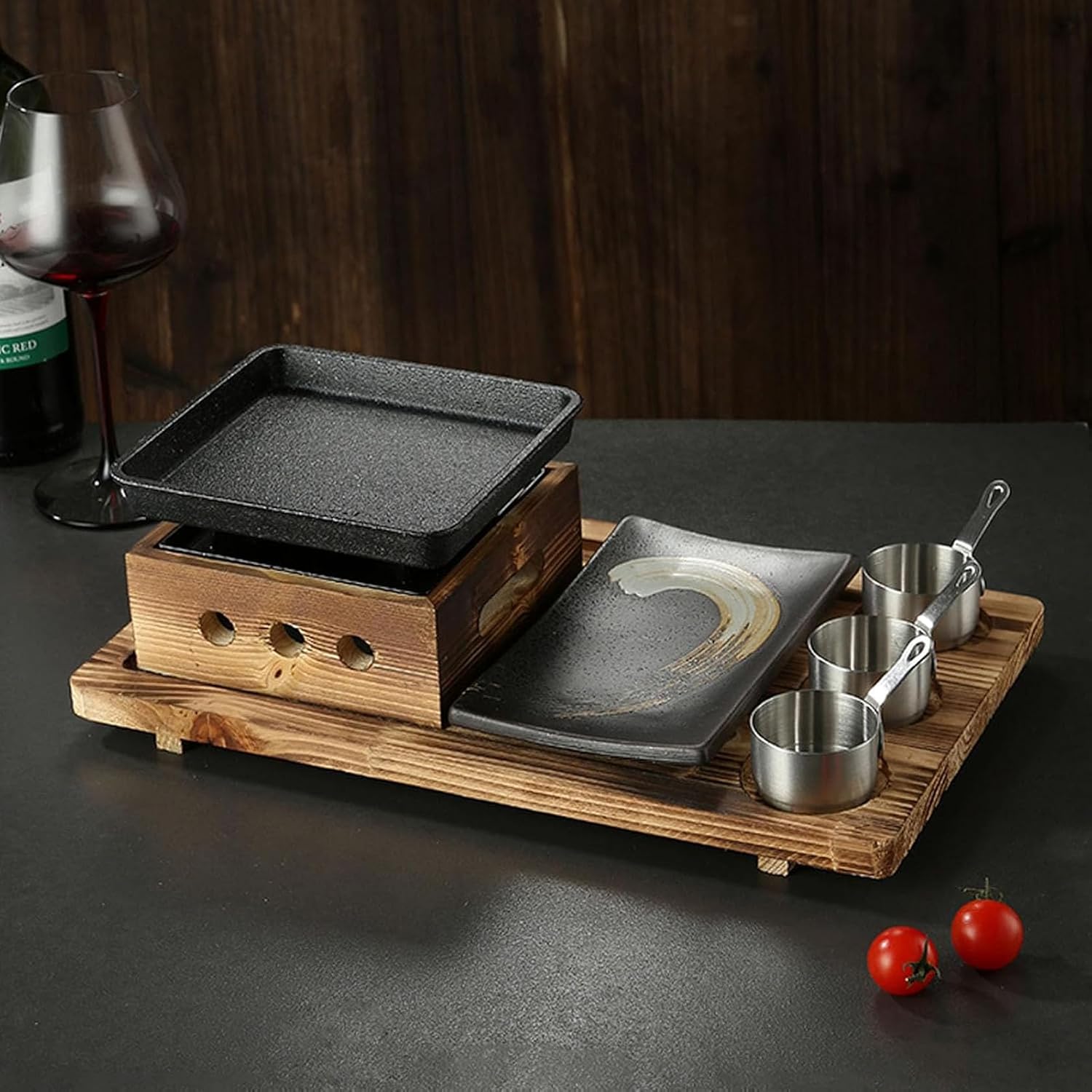 Portable BBQ Grill Korean Japanese Tabletop Barbecue Grill with Non-Stick Baking Pan Charcoal BBQ Oven Alcohol Stove for YakinikuYakitori B