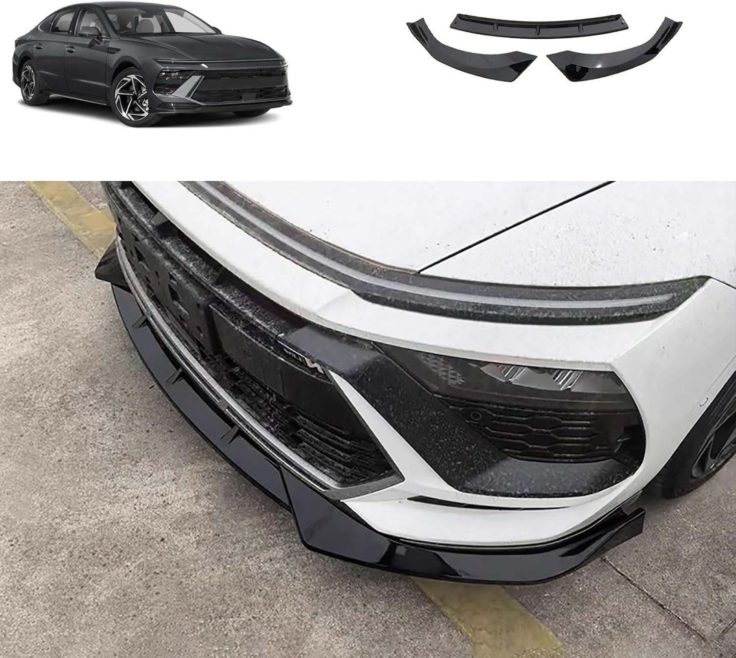Front Bumper Lip Splitter Kit Compatible with Hyundai Sonata 1.5T SE，SEL，SEL Convenience/Hybrid Limited 2024 2025 Lower Chin Spoiler Splitter Exterior Car Accessories ABS 3PCS(Black)