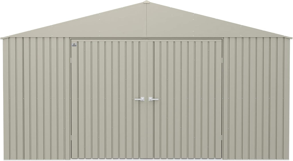 Arrow Shed Elite 14' x 16' Tall Outdoor Steel Storage Shed with High Gable and Lockable Doors Storage Building, Cool Grey