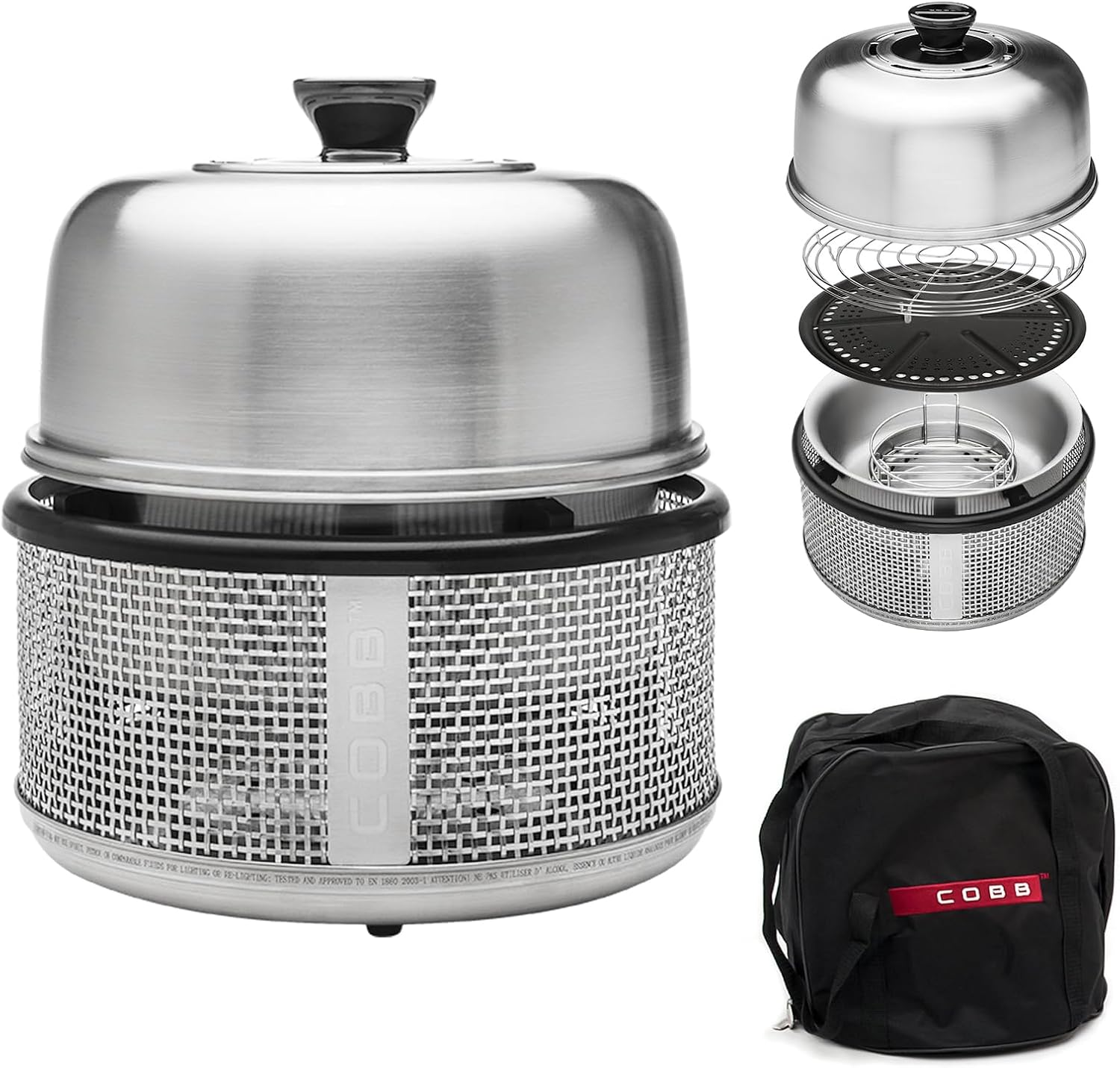 COBB Stainless Steel Portable Table Top Charcoal Grill with Griddle Pan, Smokeless Compact BBQ Grill for Camping, Boats & Rv