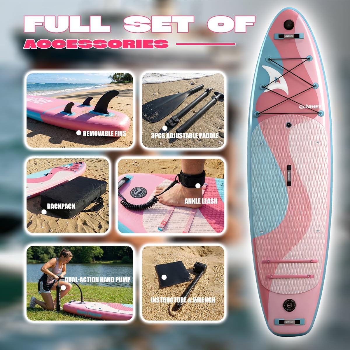 Quashley Inflatable Stand Up Paddle Board,Inflatable Paddleboards 32/34 Inch Wide,All Around SUP for Beginners with Lightweight Paddle,Hand Pump,Backpack,Leash,Durable & Portable iSUP Board