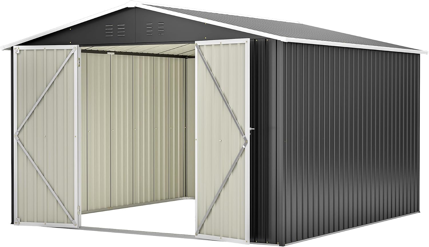 YOPTO 10x10 FT Outdoor Storage Shed,Large Metal Tool Sheds with Updated Frame Structure and Lockable Doors, Garden Shed for Backyard Patio Lawn, Black