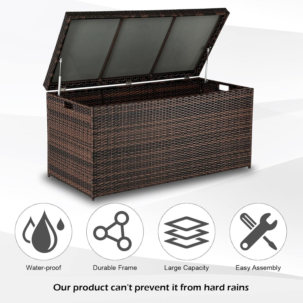 VINGLI Outdoor Wicker Storage Box, 132 Gallon Patio Rattan Deck Box, Wicker Storage Bench for Indoor & Outdoor Use