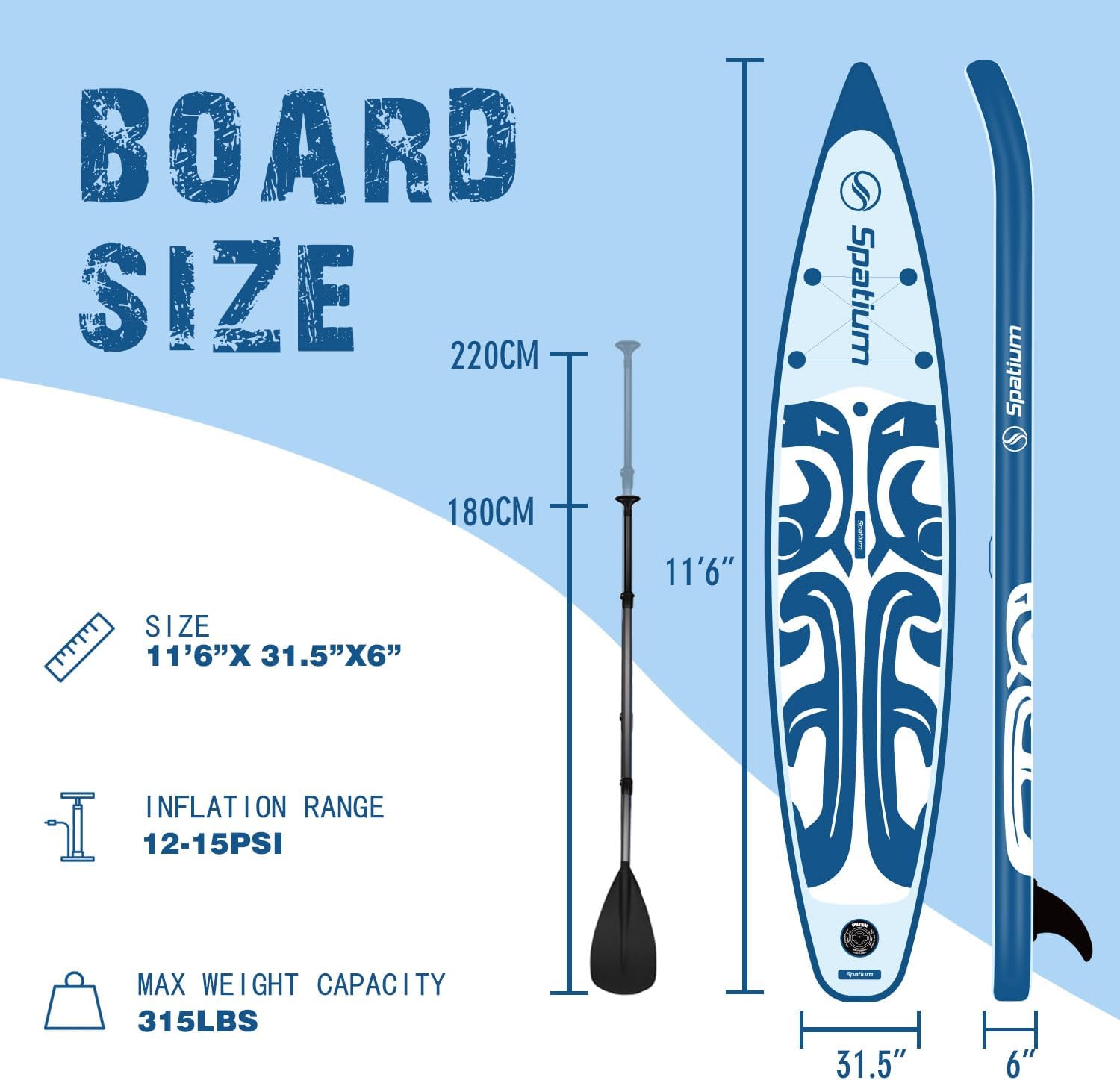 Spatium 11'5'x32' Magnetic Cup Holder Touring Paddle Board Stand Up Paddle Board for Adults,440lb Capacity SUP Board with Camera Mount for Youth & Adults of All Skill Levels
