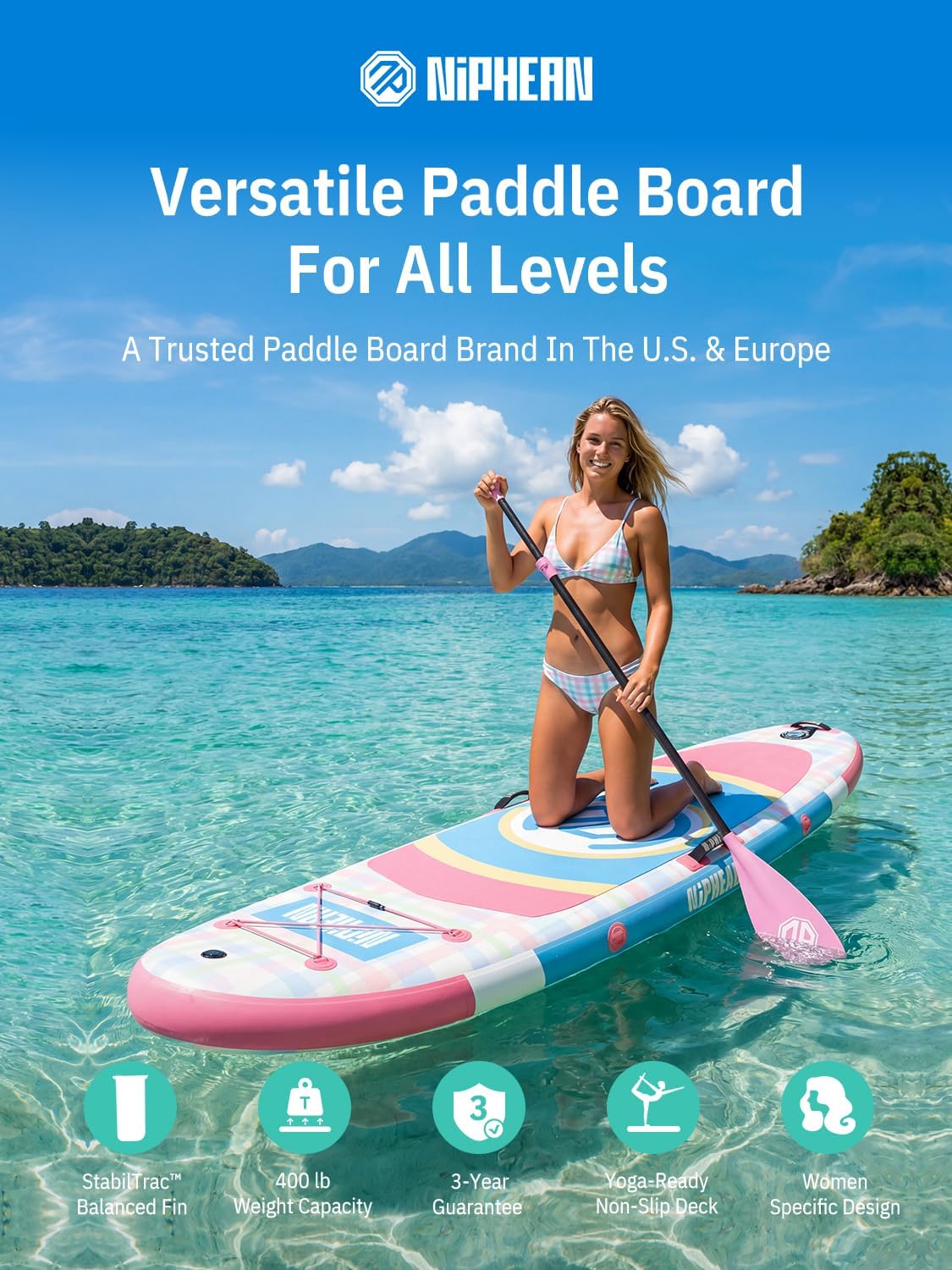 Niphean（Ultra-Light） Inflatable Paddle Board with StabilTrac Fin and Durable SUP Accessories, 10' Stand Up Paddle Boards for Adults & Youth, Versatile Yoga Paddle Board, Gift Ideas