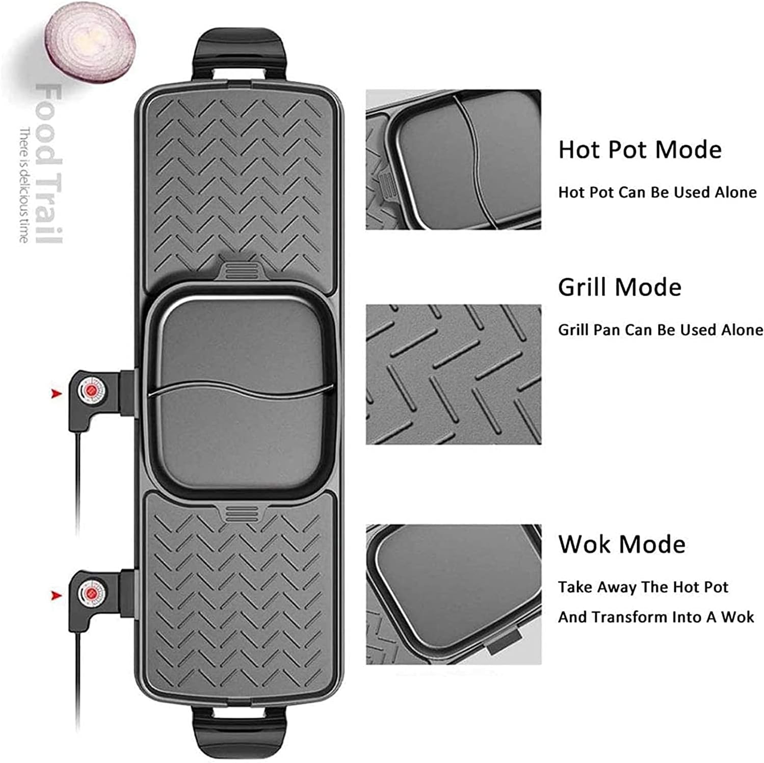 Korean BBQ Grill Shabu-Shabu Grilled One-Piece Pot,Electric Smokeless Grill And Hot Pot Non-Stick Coating Separate Dual Temperature Korean BBQ Grill Pot,Household Nonstick