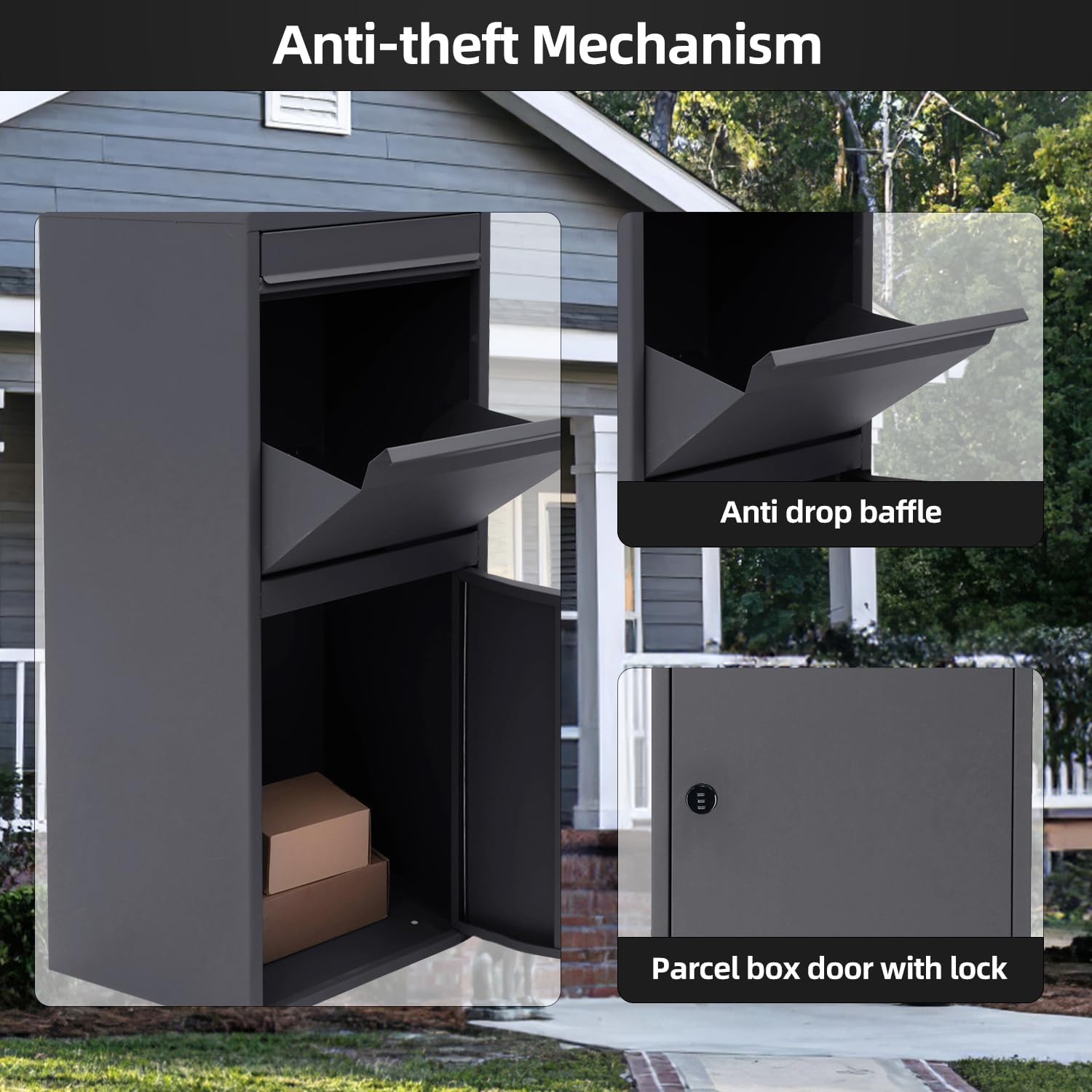 Gray Outdoor Storage Box, Heavy Duty steel Anti Theft Package Delivery Box, Parcel Box with Combination Lock, Suitable for Curbside or Porch Package Drop