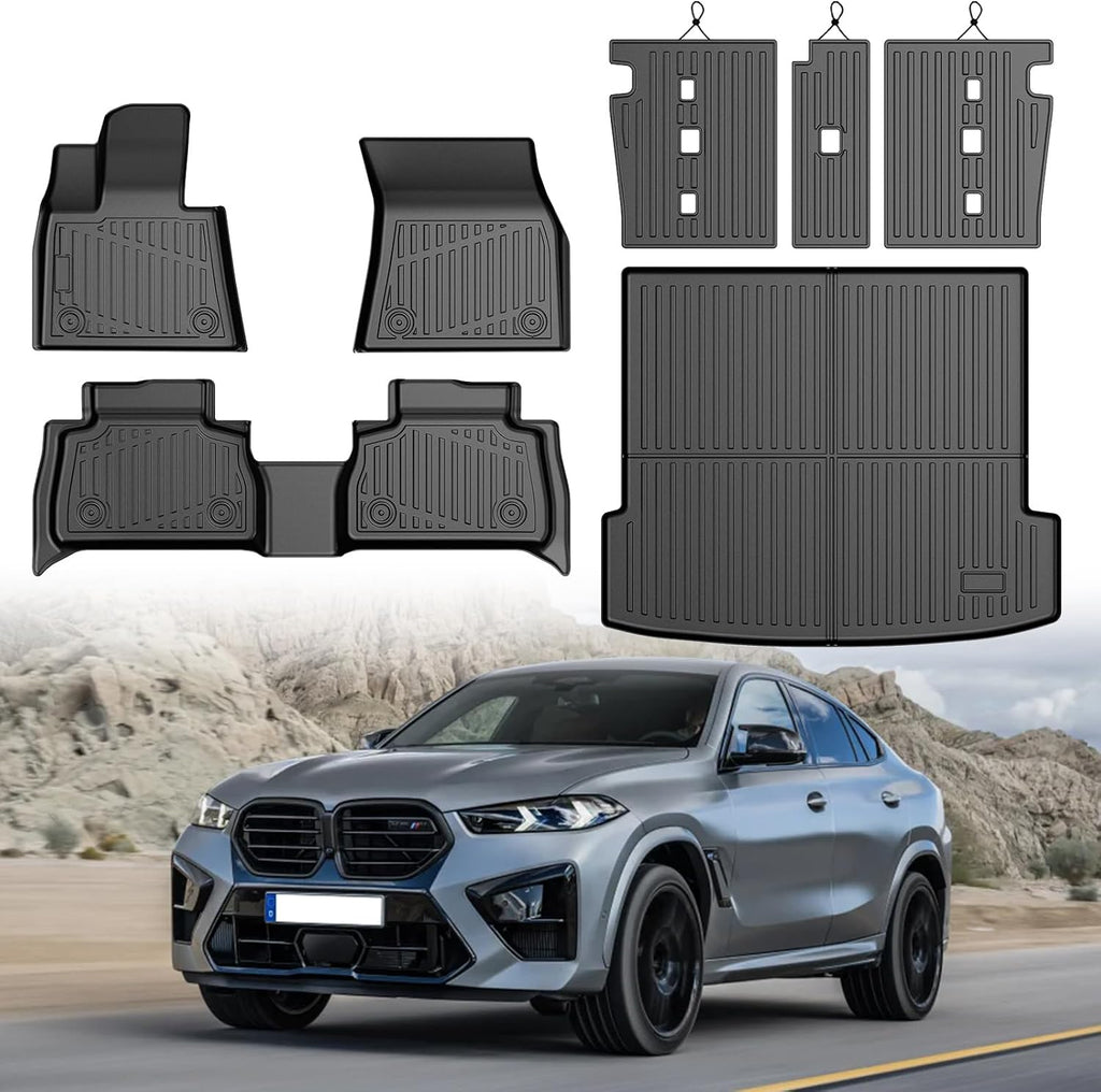 Mixsuper Floor Mat & Cargo Liner for 2020-2026 BMW X6 M/M50i/sDrive40i/xDrive40i G06,All Weather TPE Floor Liners with Trunk Mat & Backrest Protectors,X6 Accessories,Anti-Slip Floor Liners Set Black