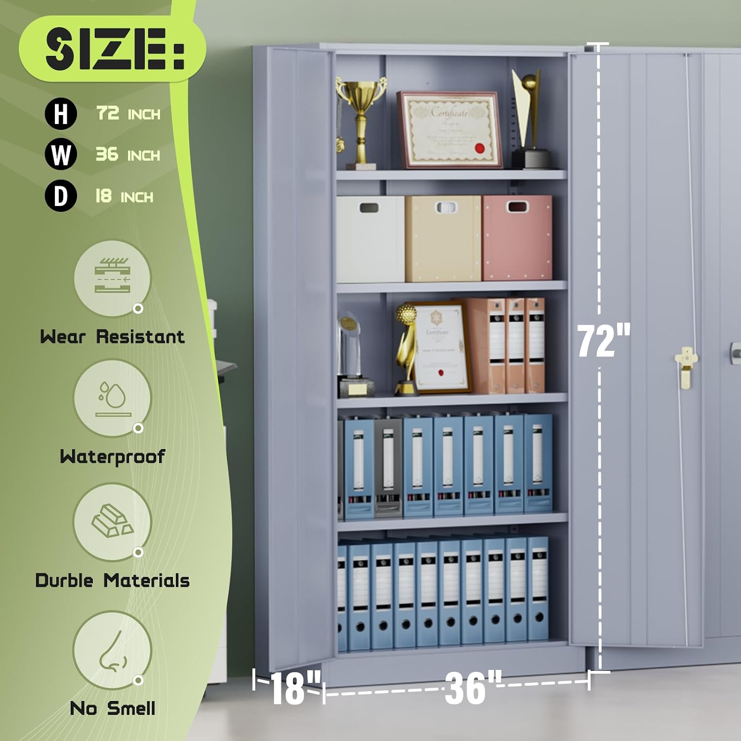 Incbruce 72' H x18 D Patio Metal Storage Cabinet, Outdoor Storage Cabinet with Doors and Adjustable Shelves, Tool Shed for Home, Patio, Office (Grey)