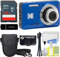 Kodak PIXPRO FZ55 Blue 16MP Digital Camera 5X Optical Zoom 28mm Wide Angle 1080P Full HD Video 2.7' LCD Camera + 64GB Card and Reader + Case + Memory Wallet + Tripod + Cleaning Bundle