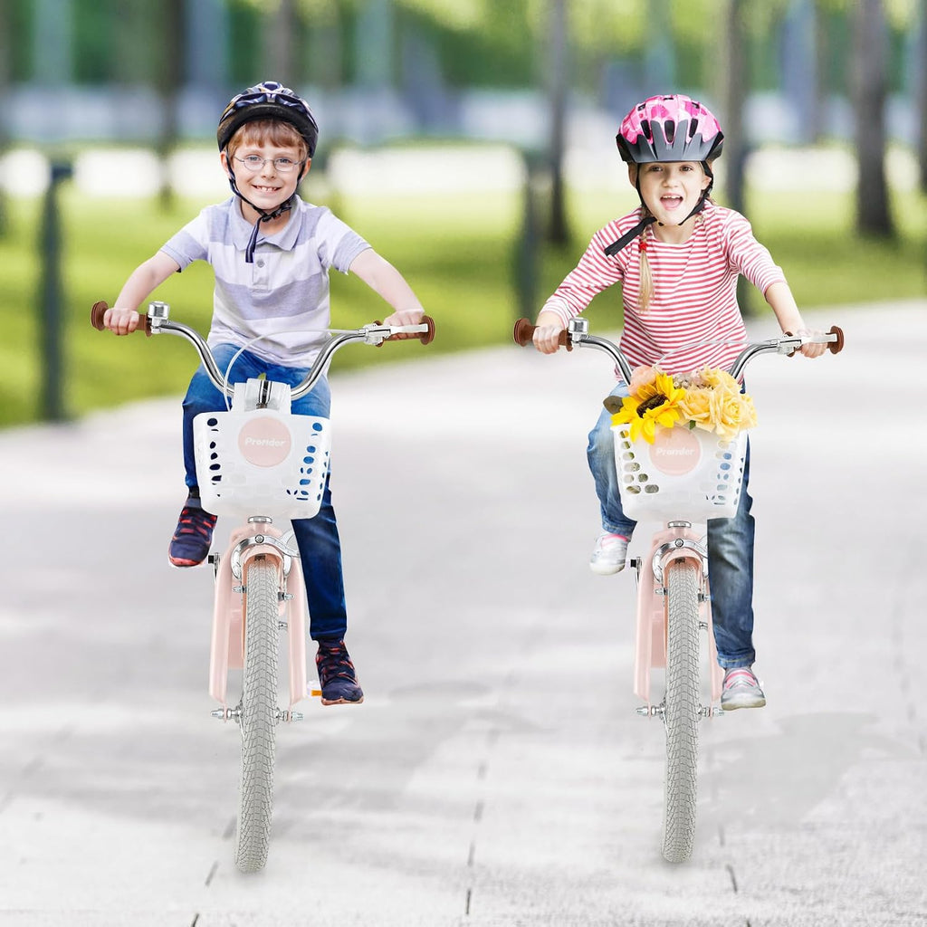 BABY JOY Kids Bike, 12 14 16 18 20 Inch Boys Girls Bike w/Adjustable Seat, Removable Basket, Handbrake & Coaster Brake, Training Wheels or Kickstand, Kids Bicycle with Multi-Color