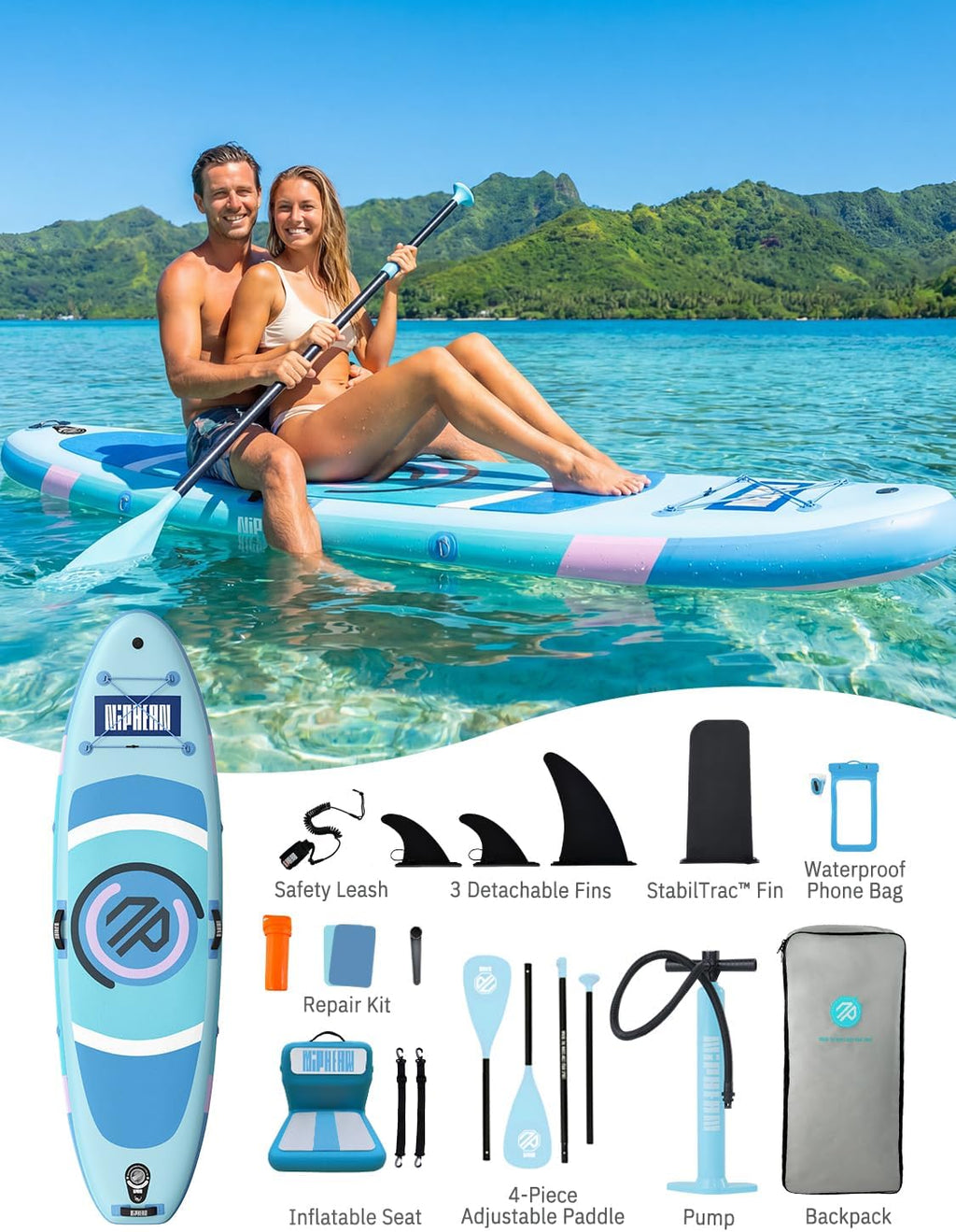 Niphean（Ultra-Light） Inflatable Paddle Board with StabilTrac Fin and Durable SUP Accessories, 10' Stand Up Paddle Boards for Adults & Youth, Versatile Yoga Paddle Board, Gift Ideas