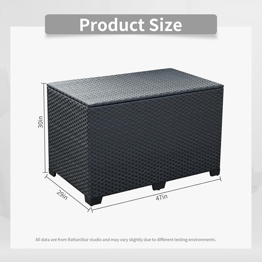 Rattan Star 140 Gallon Patio Storage Bin Wicker Outdoor Storage Box Waterproof Lining Bag Large Deck Box and Cushion Storage Bin Outdoor, Black Wicker