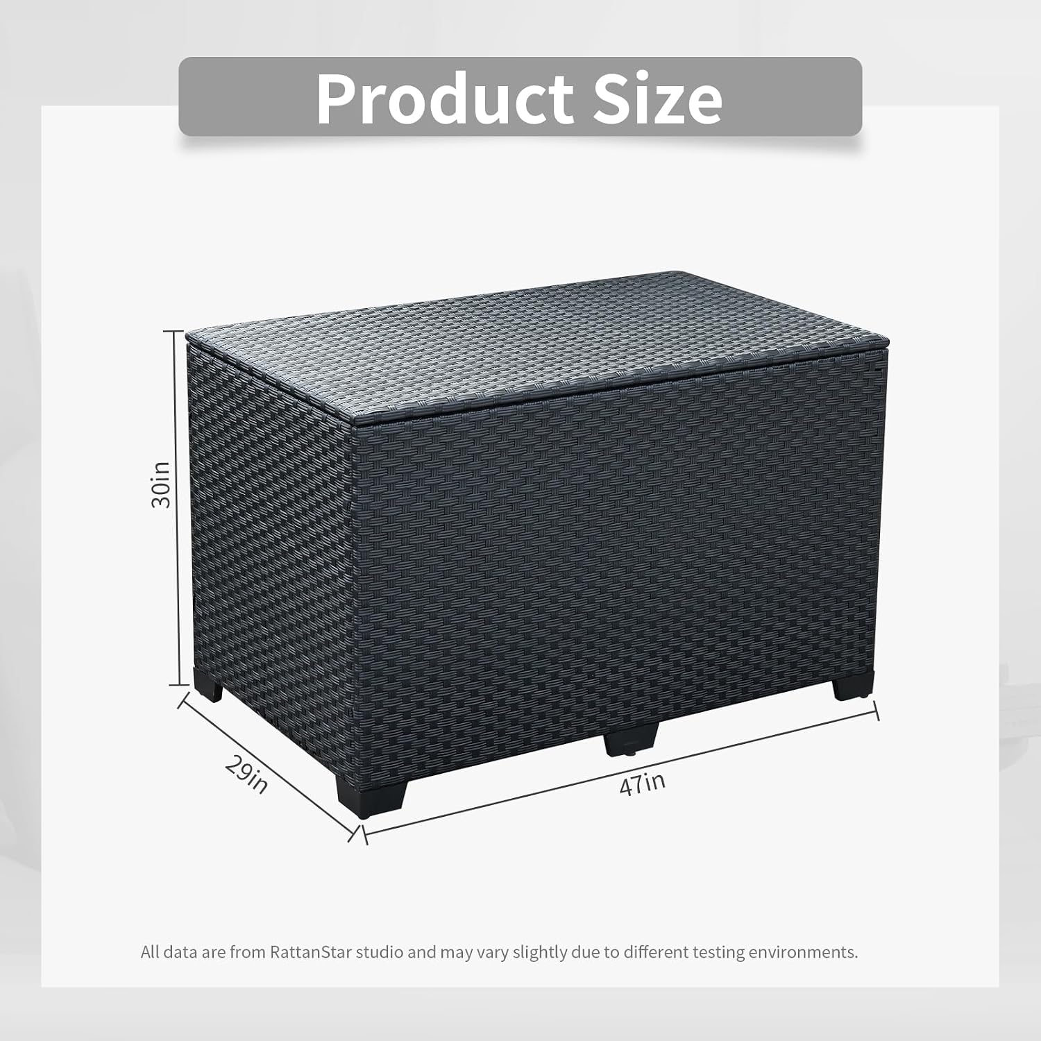 Rattan Star 140 Gallon Patio Storage Bin Wicker Outdoor Storage Box Waterproof Lining Bag Large Deck Box and Cushion Storage Bin Outdoor, Black Wicker