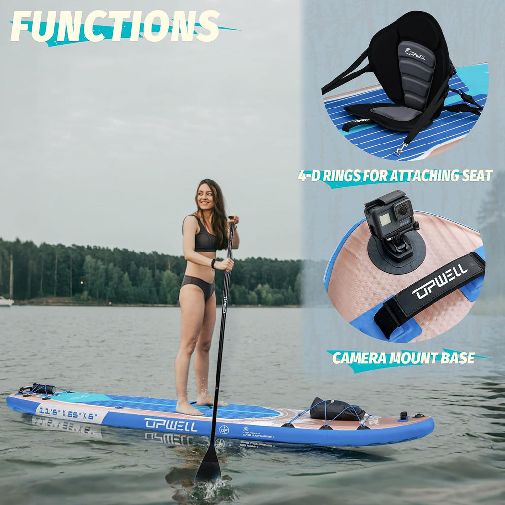 UPWELL 10'6'/11'/11'6' Inflatable Paddle Board, Stand Up Paddlboard for Youth & Adults, Stable Design, Premium SUP Accessories, Backpack, Leash, Hand Pump, Fins