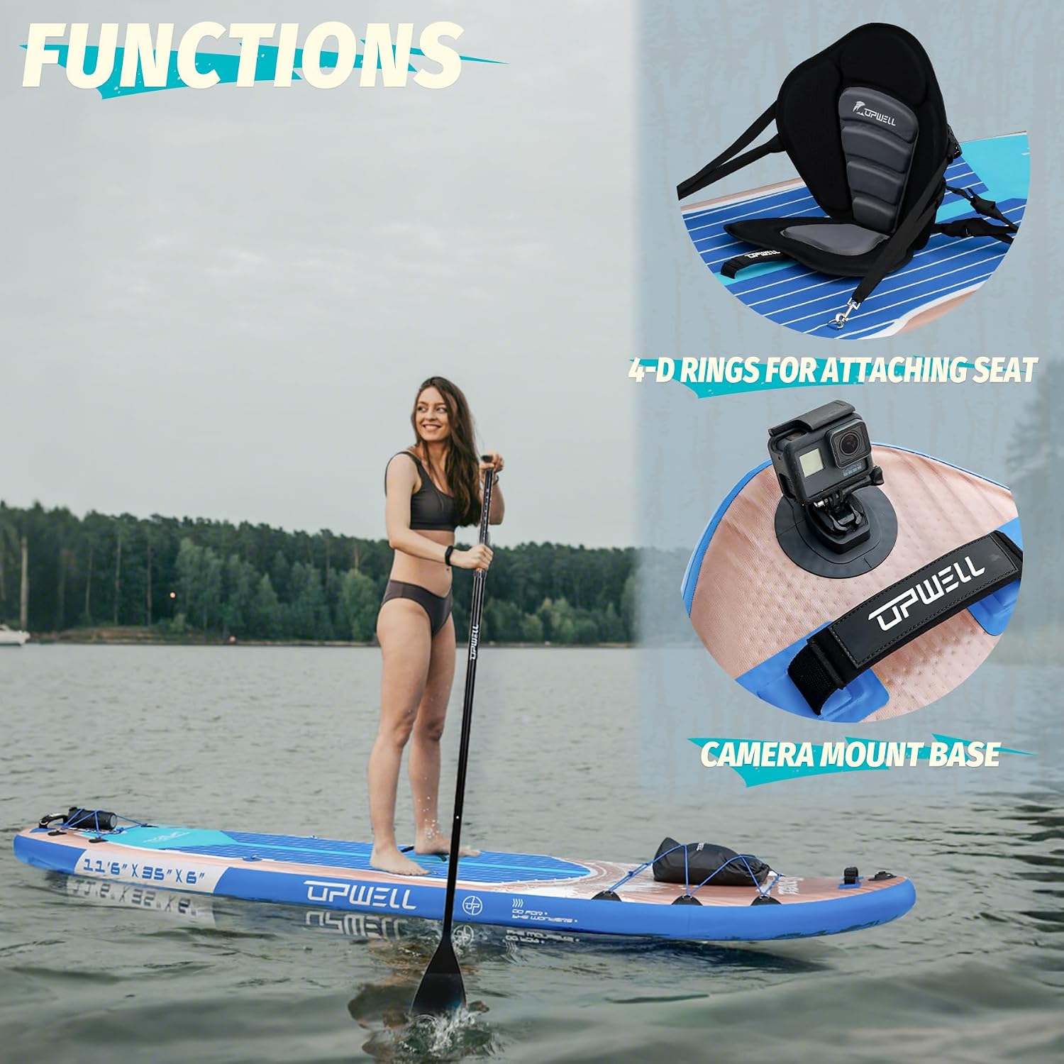 UPWELL 10'6'/11'/11'6' Inflatable Paddle Board, Stand Up Paddlboard for Youth & Adults, Stable Design, Premium SUP Accessories, Backpack, Leash, Hand Pump, Fins