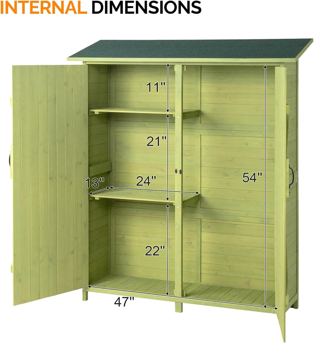 VINGLI Upgraded Outdoor Wooden Storage Shed, Extra Large Garden Shed Outside Tool Cabinet with 2 Safety Latches, Patio Storage Organizer for Garden Yard Lawn Equipment, Light Green