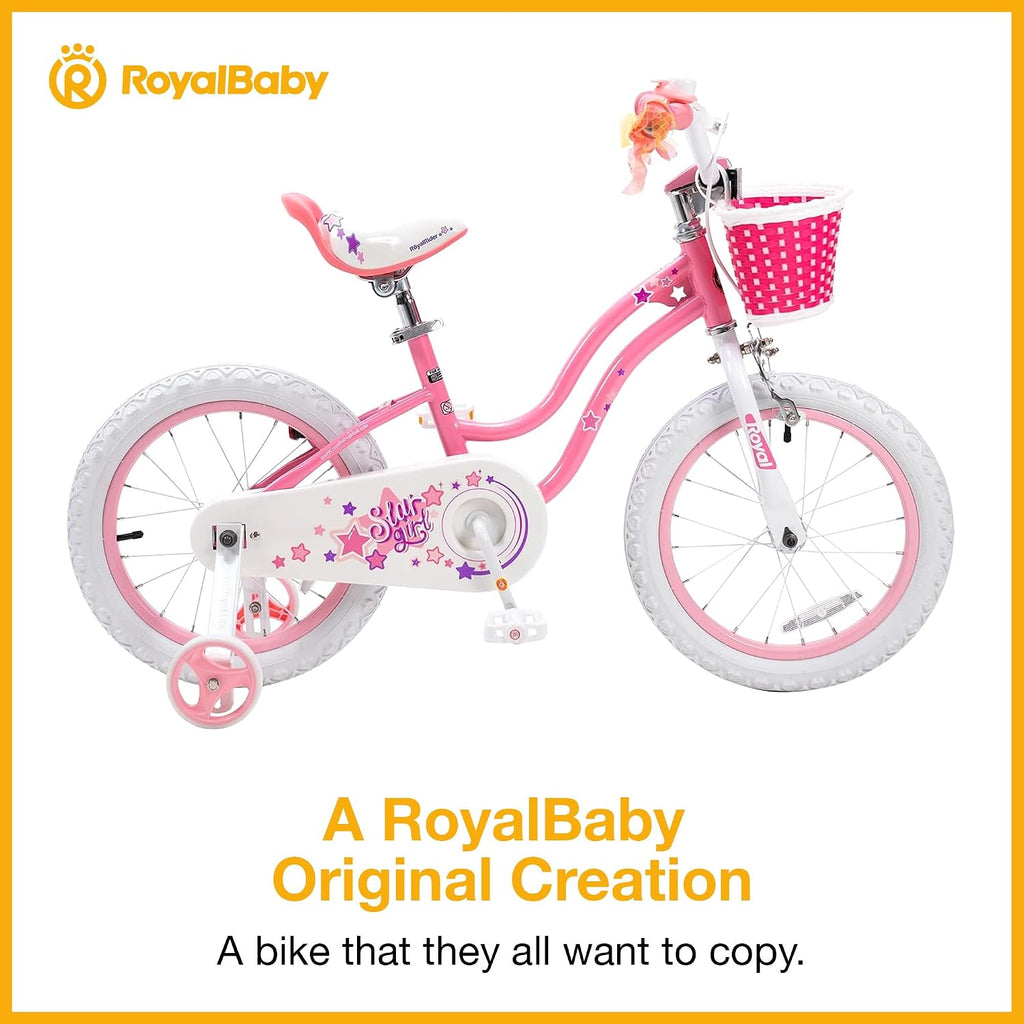 RoyalBaby Girls Bike with Training Wheels and Kickstand, Stargirl Kids Bicycle 16 Inch Toddlers to Big Kids 4-7 Years, Coral Red